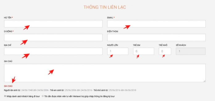 Nhập thông tin người liên hệ