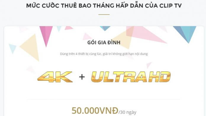 MỨC CƯỚC THUÊ BAO THÁNG HẤP DẪN CỦA CLIP TV