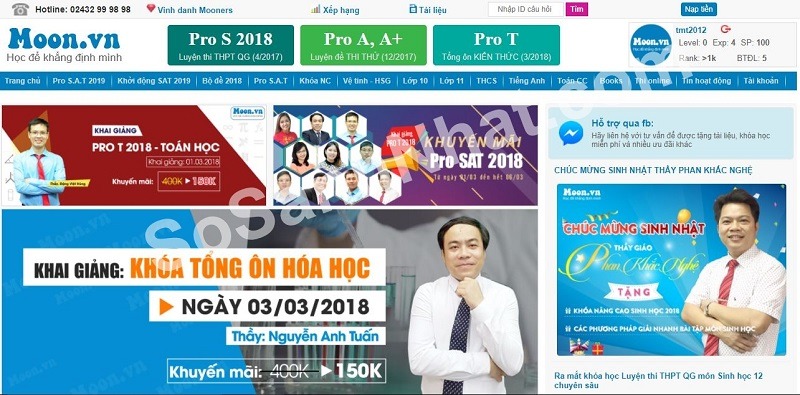 Website học trực tuyến Moon