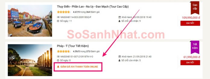 Giảm giá tour khi thanh toán online