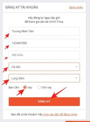Đăng ký tài khoản Tima