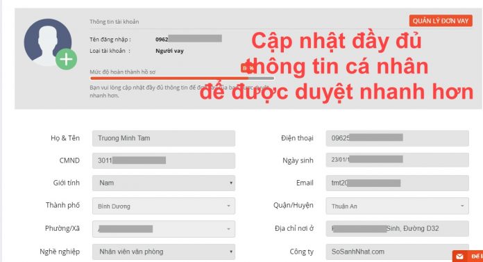 Cập nhật thông tin cá nhân tại TIMA