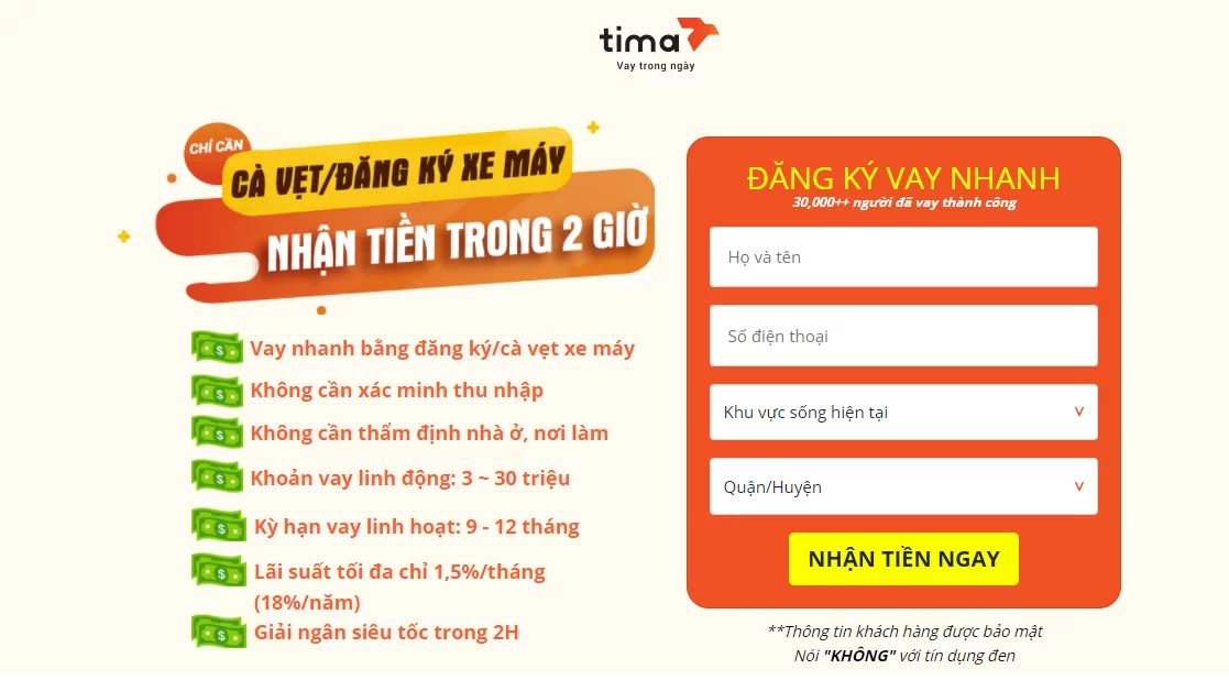 Vay tiền tại TIMA