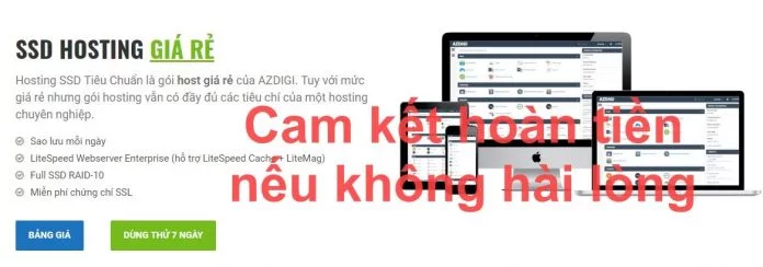 AZDIGI cam kết hoàn tiền nếu không hài lòng dịch vụ hosting