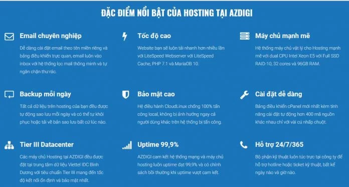 ĐẶC ĐIỂM NỔI BẬT CỦA HOSTING TẠI AZDIGI